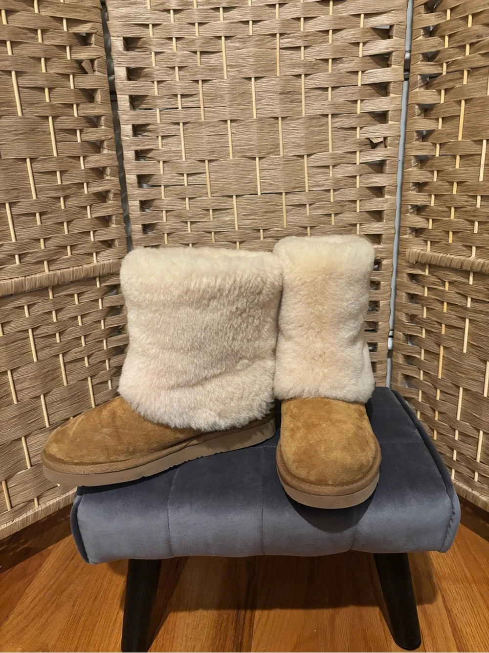 UGG Chestnut and Cream Suede Shearling Booties